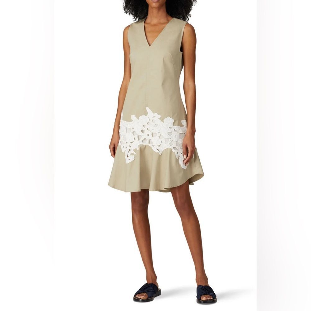 Derek Lam Collective Khaki Lace V-Neck Dress • size US 6 (Italian 42)